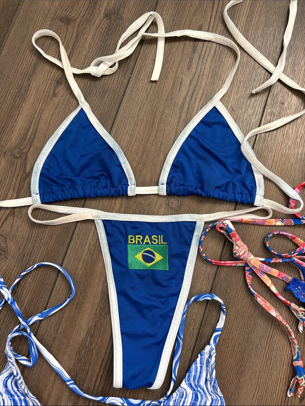 Mixed Pattern String Bikini Set - Blue, Orange, Red, Multicolor - Picture 6 of 6